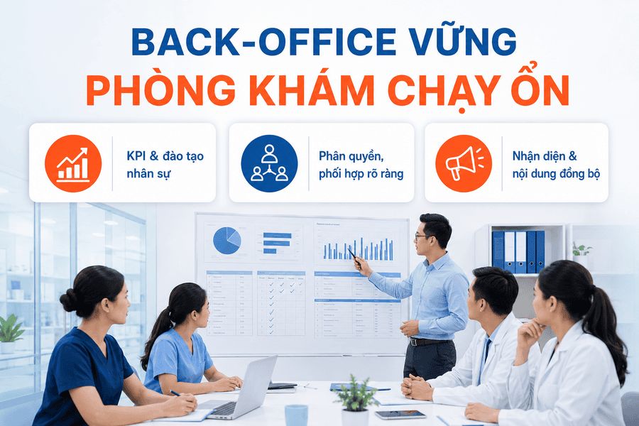 Quản lý phòng khám hiệu quả đòi hỏi hệ thống Back-office vững chắc, trong đó KPI, phân quyền nhân sự và tiêu chuẩn nhận diện phải được thiết lập rõ ràng. Quy trình vận hành phòng khám